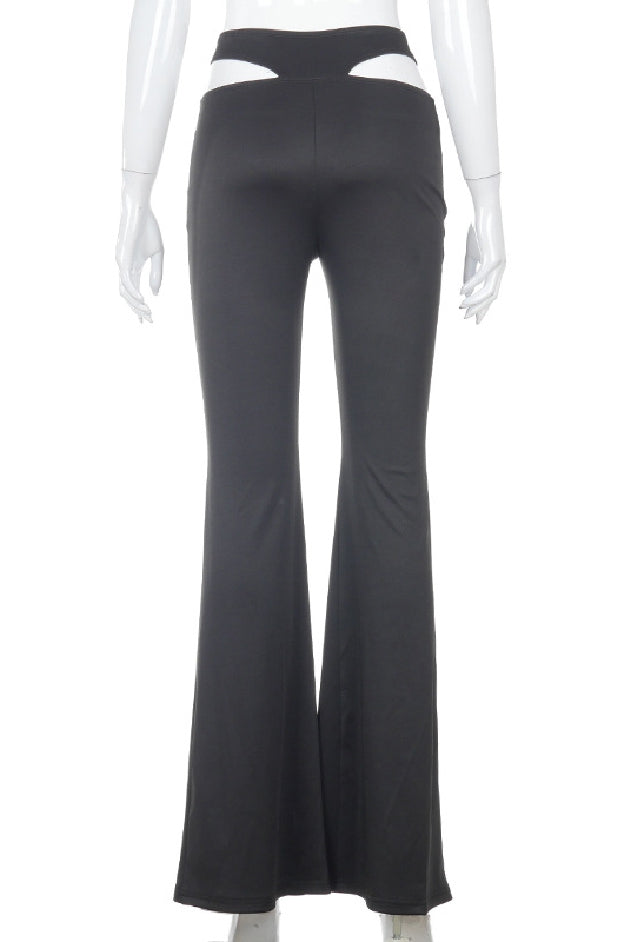 Hollow-out High-waist Flare Pants