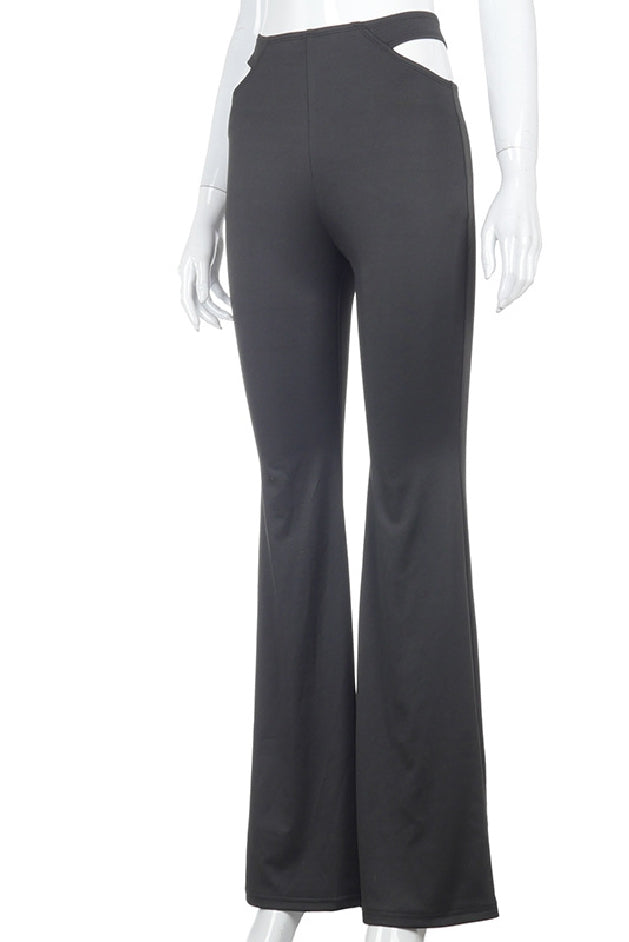 Hollow-out High-waist Flare Pants