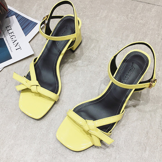 BOWKNOT YELLOW CHUNKY HEEL