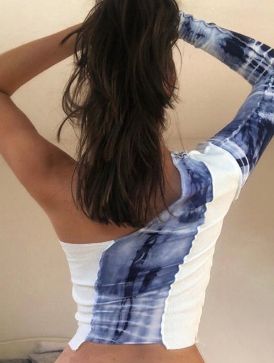 INDIGO CROPPED ASYMMETRICAL TOP